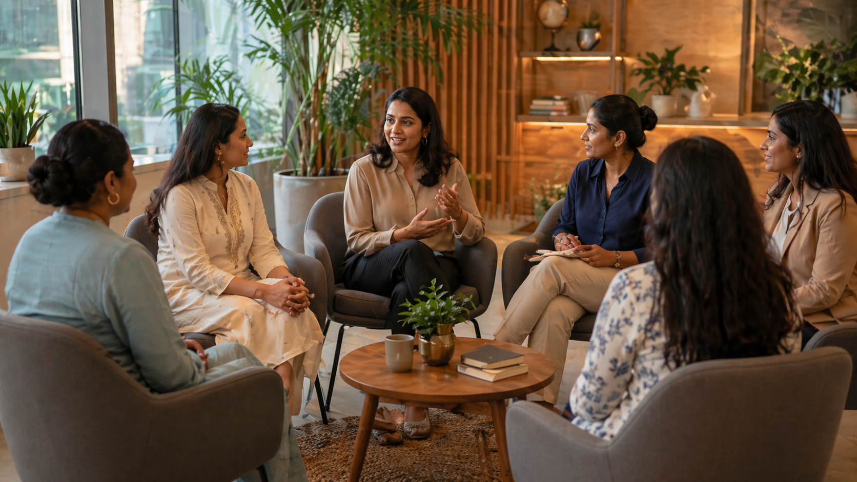 Cozy group discussion in a modern lounge